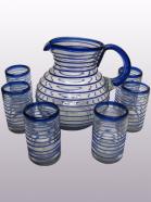  / Juego de jarra y 6 vasos grandes con espiral azul cobalto